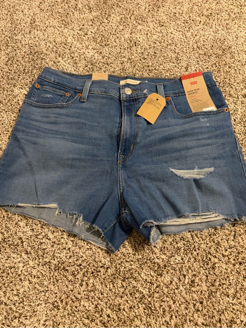 Levi's Blue High-Rise Distressed Denim Shorts